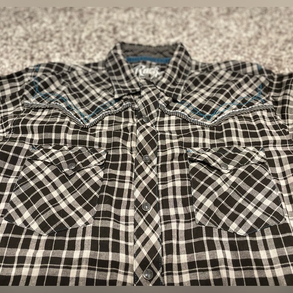 Plaid White & Black Western Button Down - Picture 4 of 10